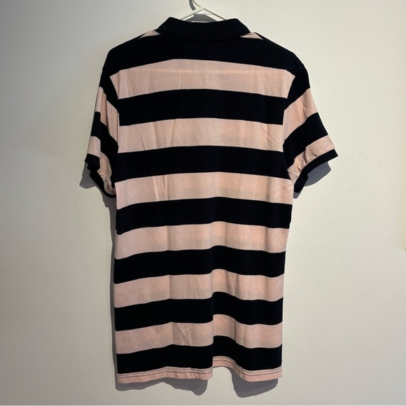 H&M Men’s Polo Shirt Medium – Pink & Navy Blue Striped Short Sleeve Rugby Style - Picture 8 of 8